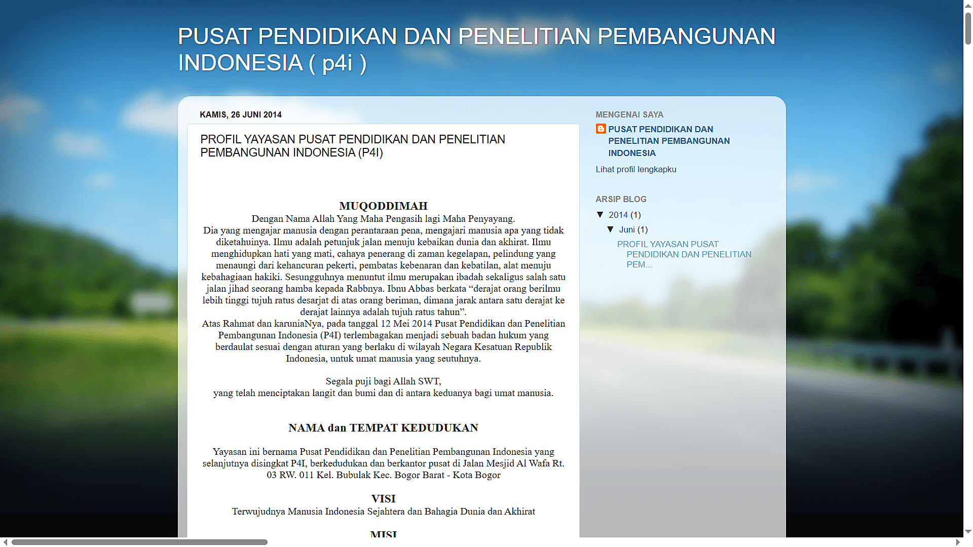 Arsip website profil institusi P4I versi sebelum transformasi.
